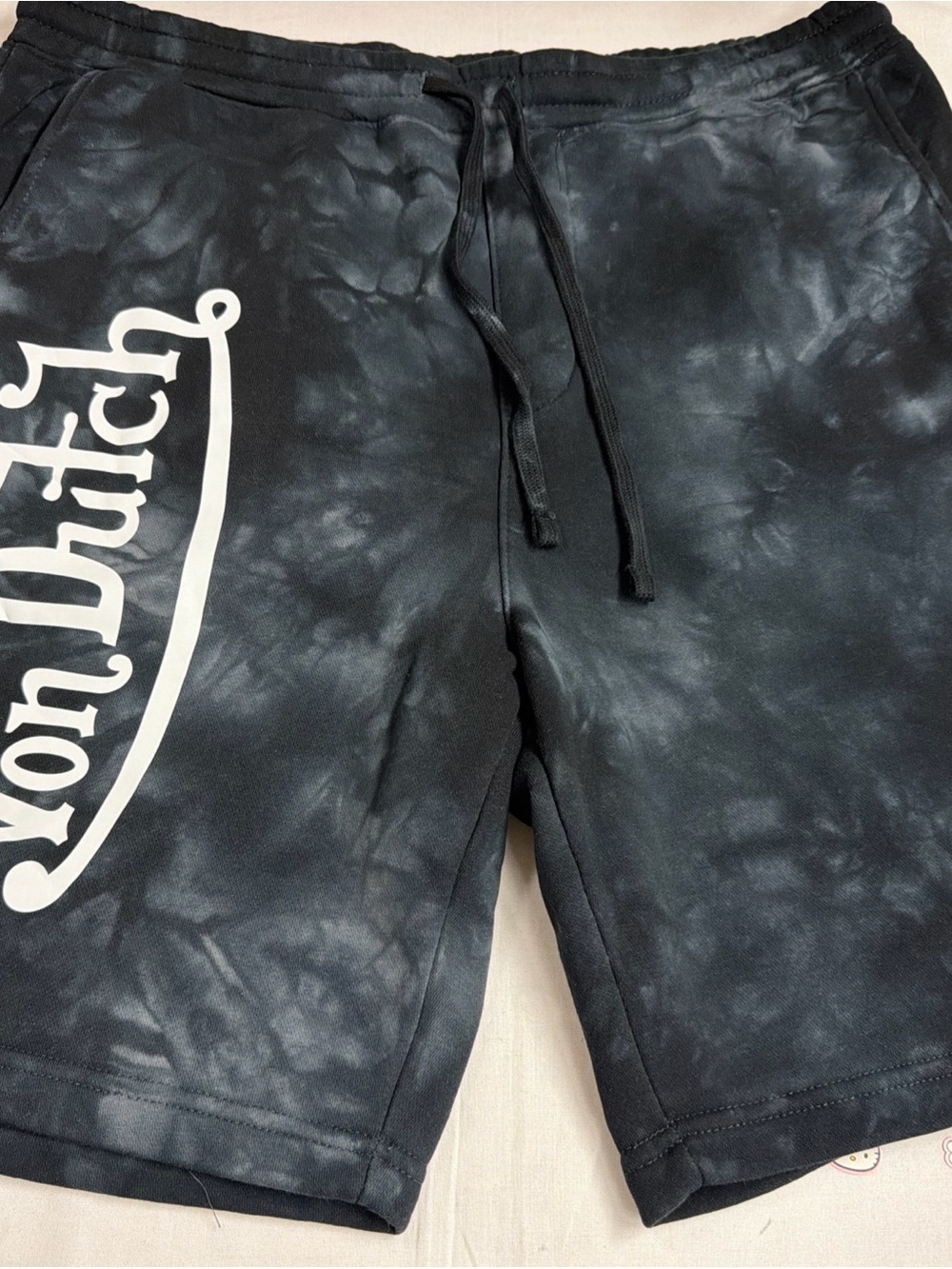 Von Dutch Black Tie-Dye Logo Drawstring Athletic Shorts